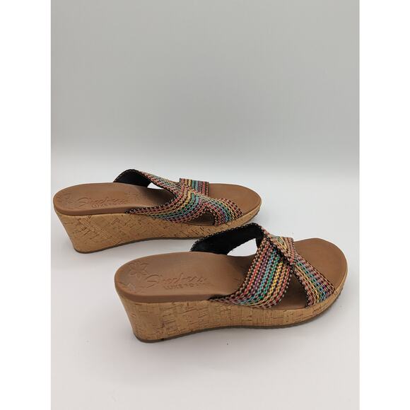 Skechers | Beverlee Delighted Wedge Sandal Cross Strap Boho Cork | Size 8 - Picture 2 of 5